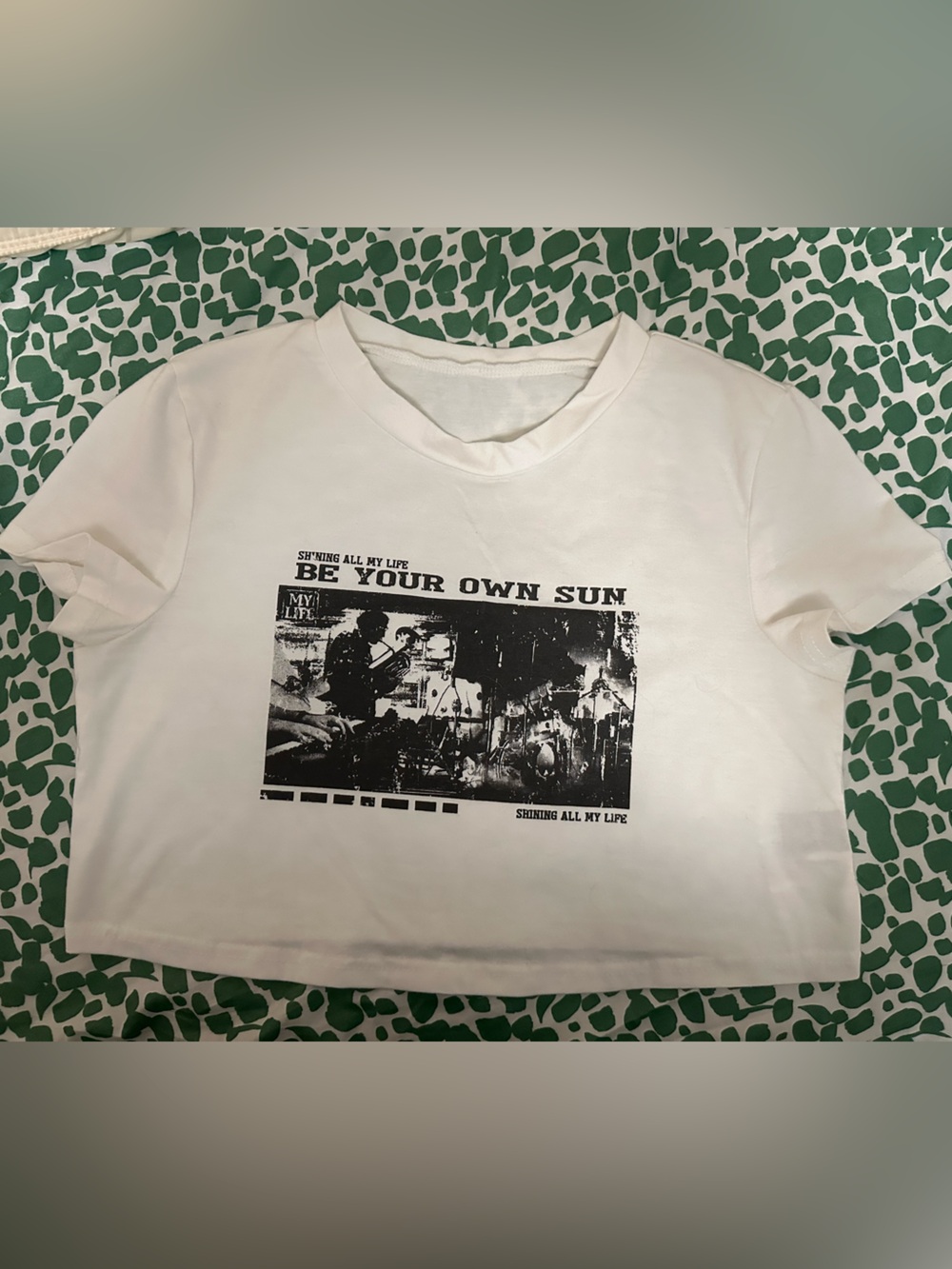 SHEIN White Short Sleeve Graphic Tee with Black Print